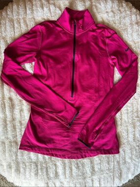 Nike Women's Magenta Long-Sleeve Half- Zip Performance Top